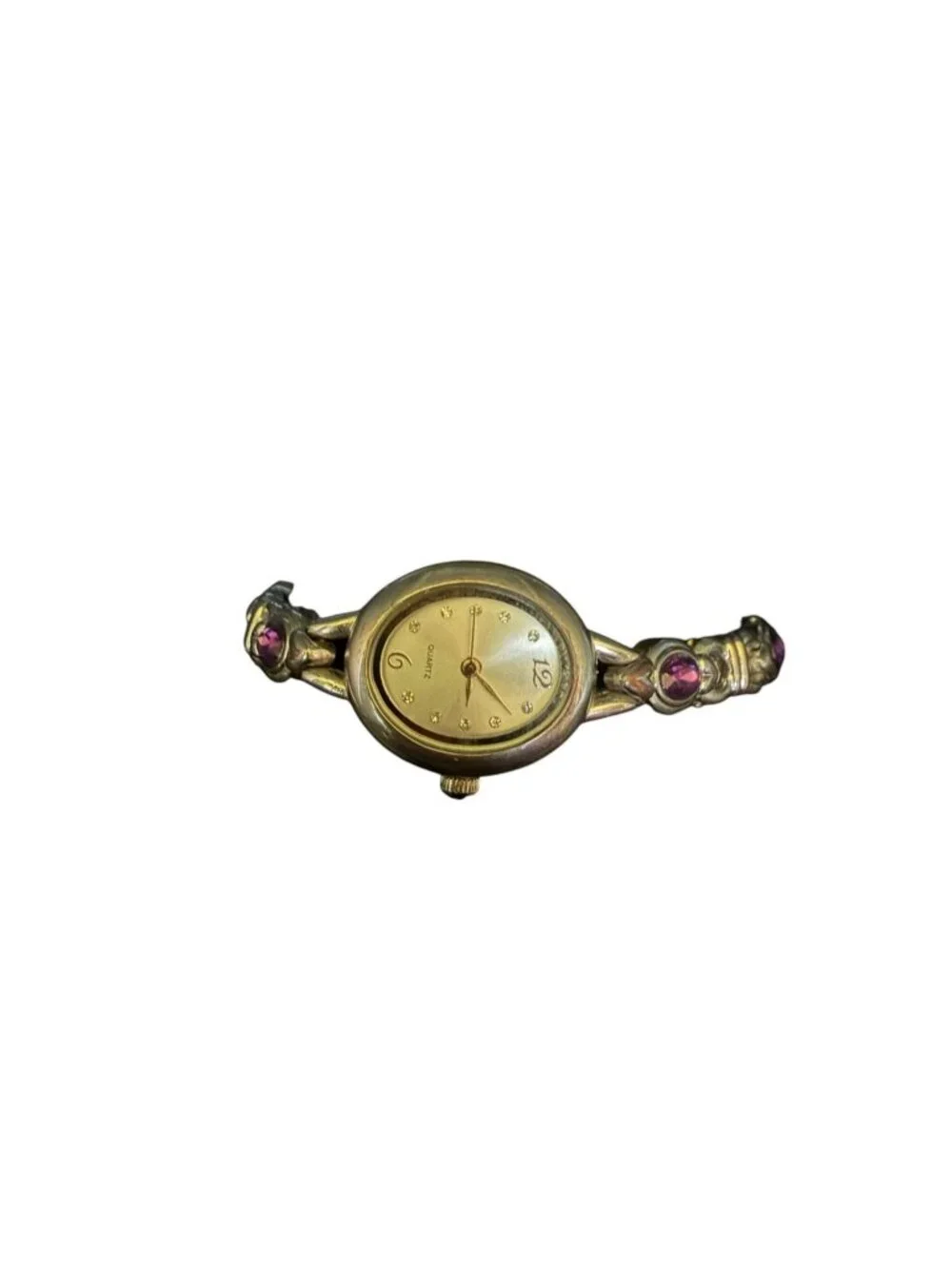 Vintage Silver-Tone Quartz Watch Amethyst Accents Stainless Steel Japan Movement